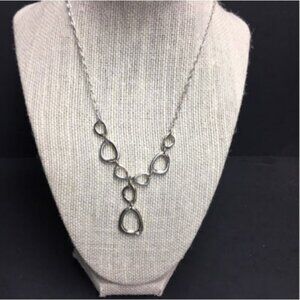 Avon SAQ Y Drop Necklace 17 In As Is Silver Rhinestone Organic Retro Vintage